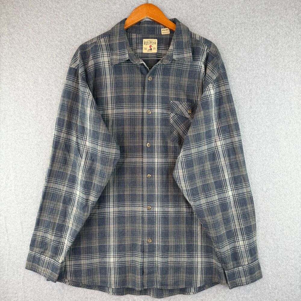 RedHead Gray/Blue Plaid Long Sleeve Cotton Flannel Button-Up Shirt Size 2XLT